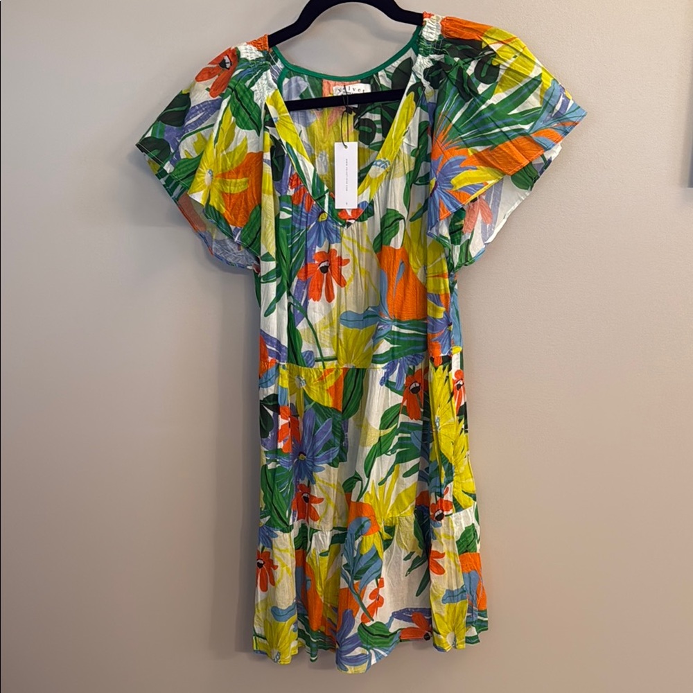 Velvet Yellow Orange Sundress with Flutter Sleeves